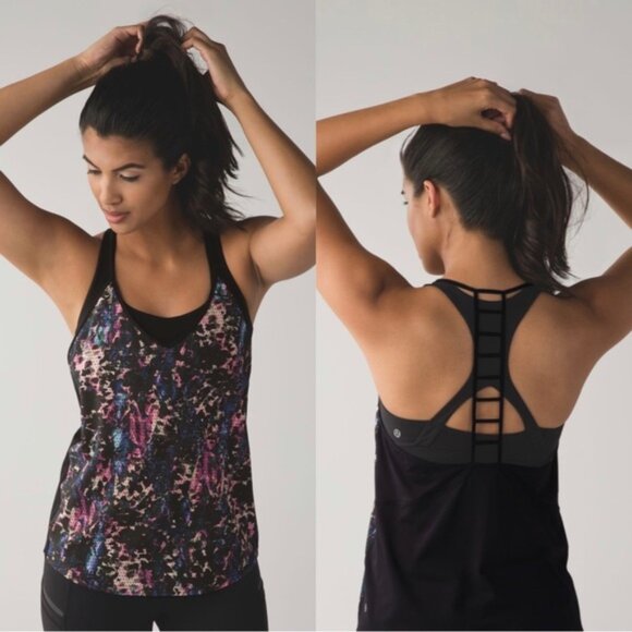 Lululemon | Floral Sport Black Multi Breezy Singlet Tank Top | Size 10 - Picture 1 of 7